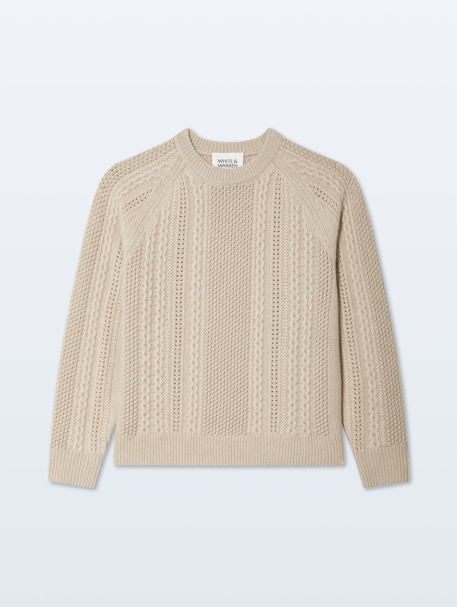 Cashmere Luxe Cable Crew in Natural Heather