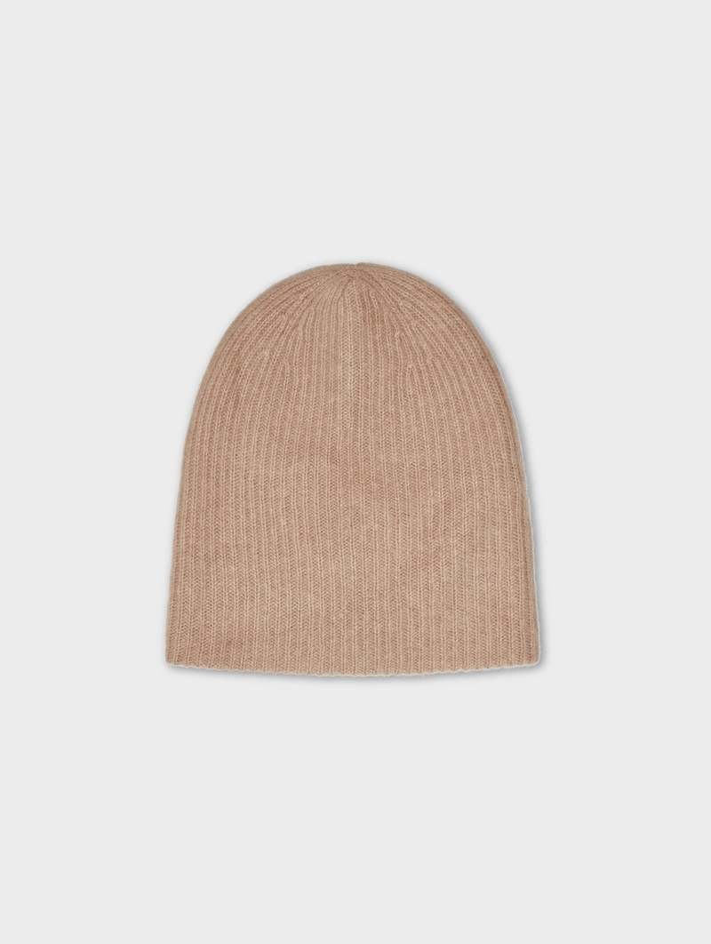 Cashmere Plush Rib Beanie in Taupe Heather