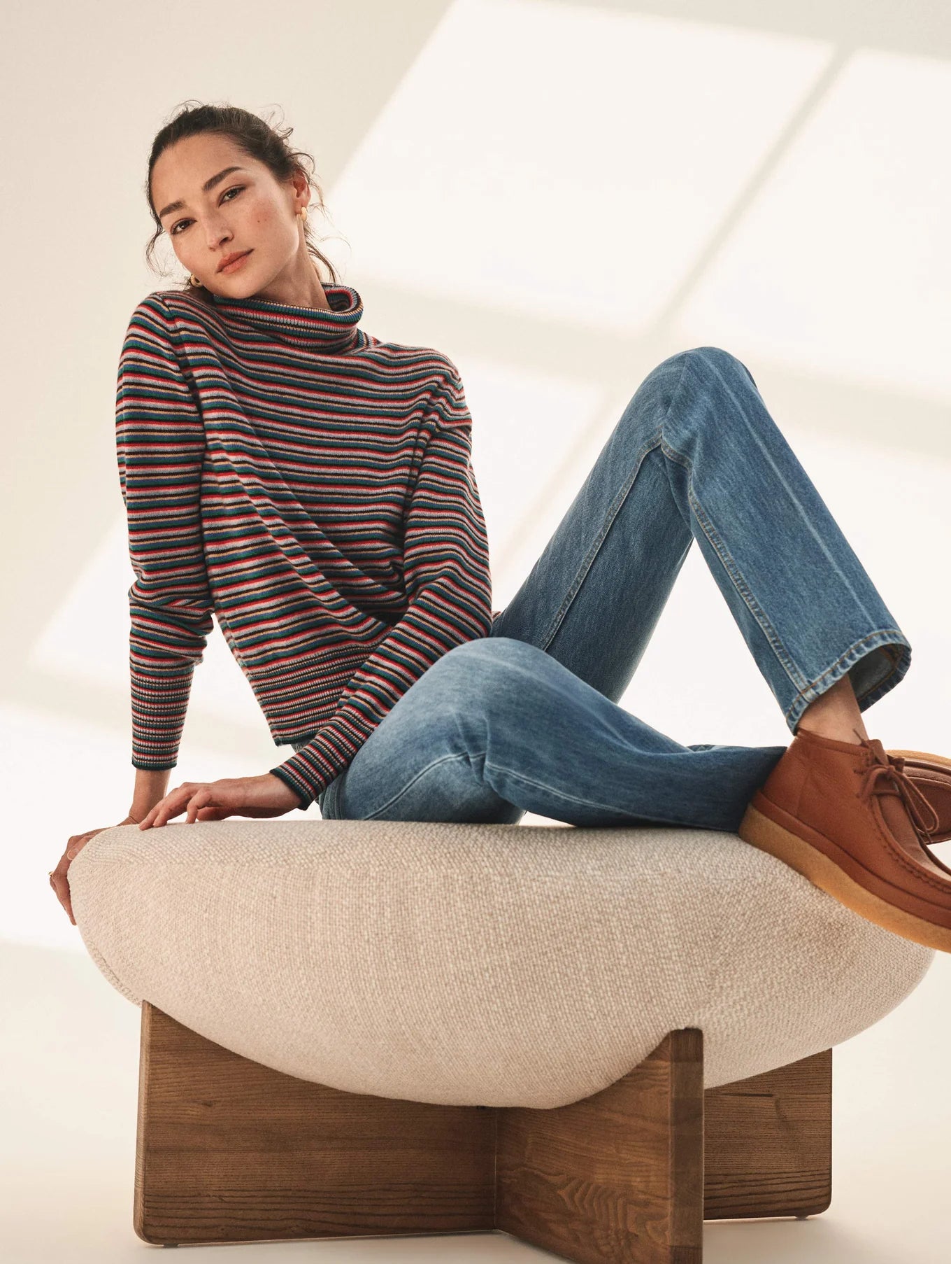Cashmere Striped Turtleneck in Rainbow Combo