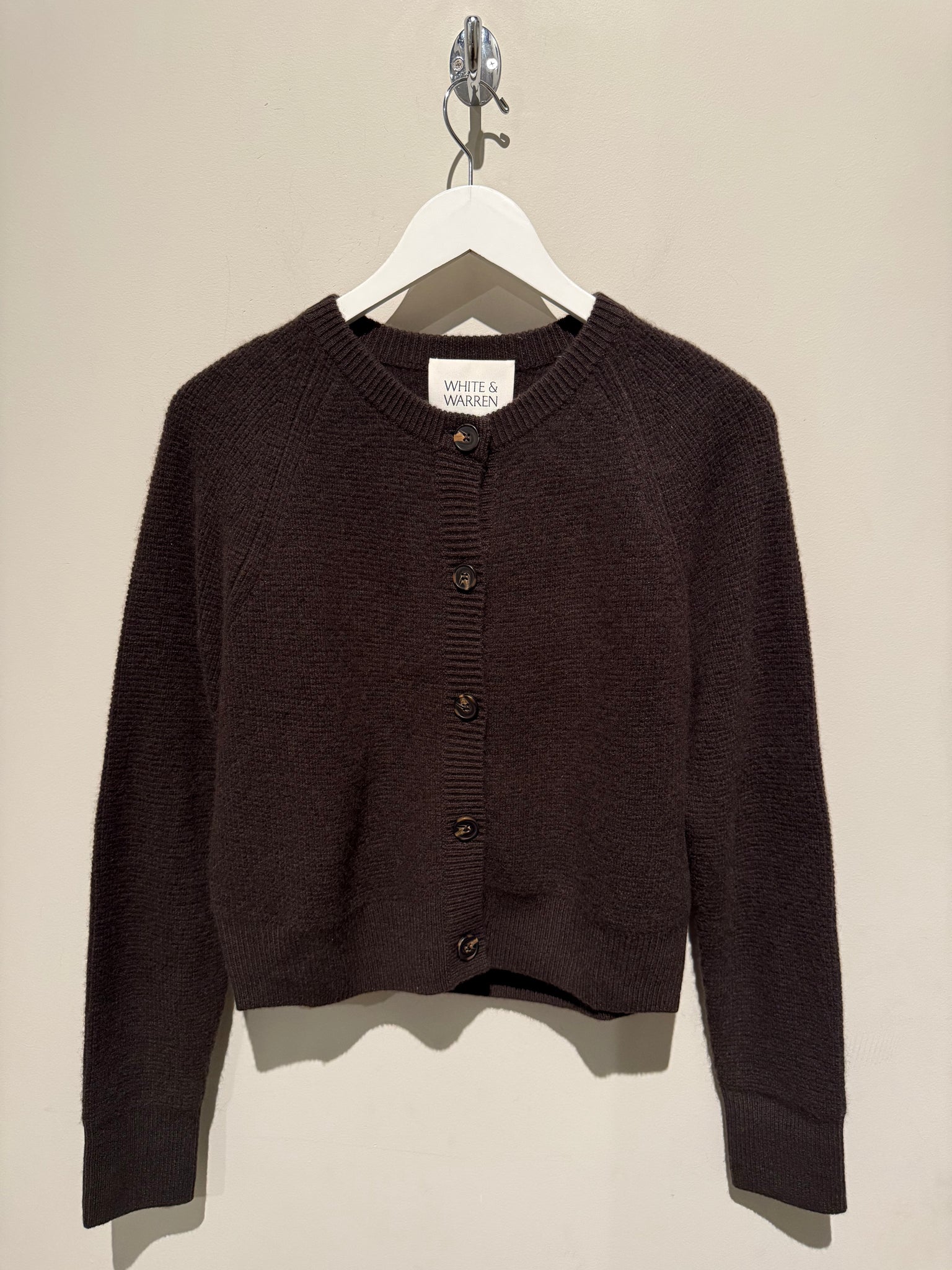Cashmere Waffle Cardigan in Dark Umber