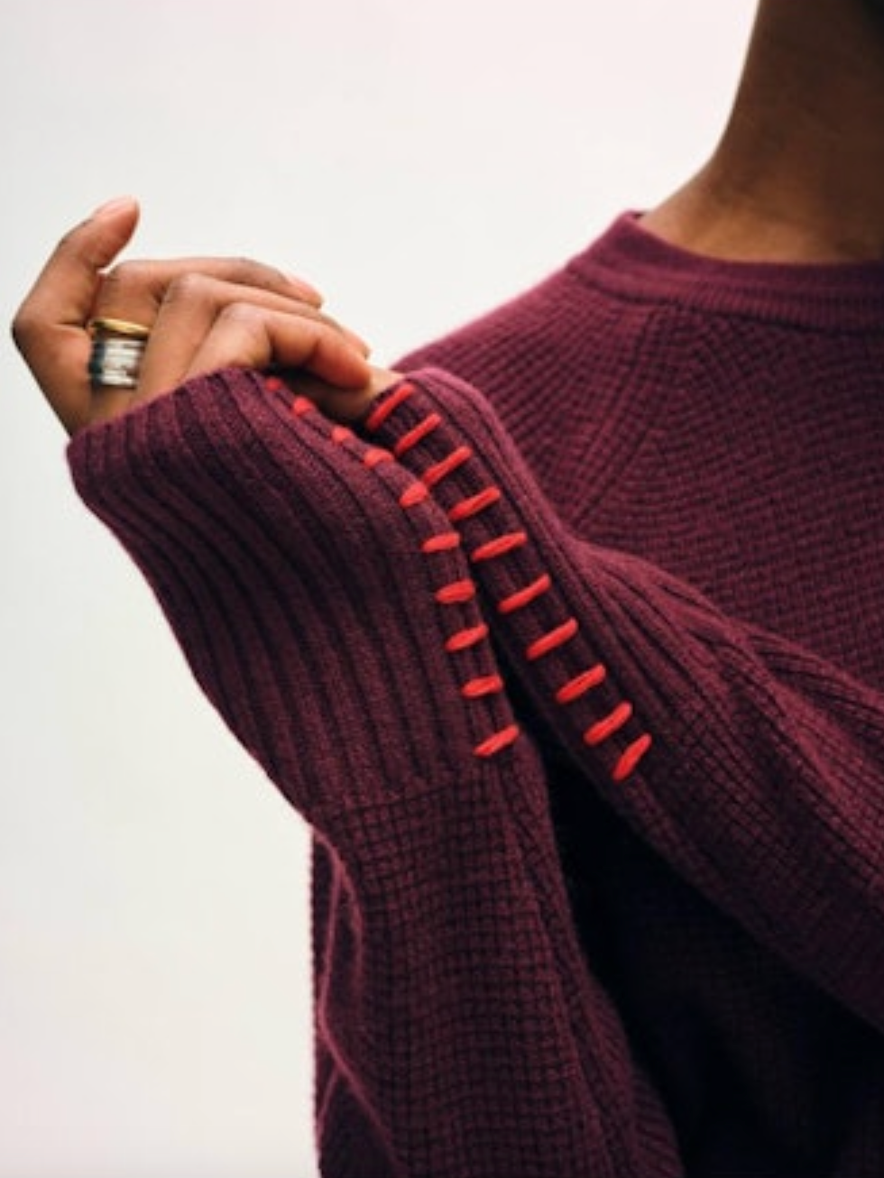 Cashmere Waffle Sweatshirt in Sangria