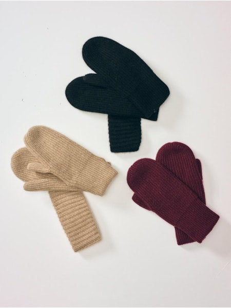 Cashmere Ribbed Mitten in Black