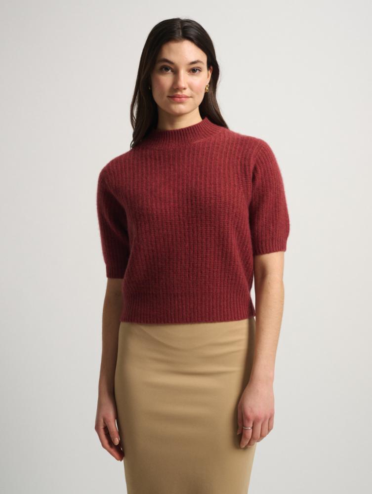 Cashmere Ribbed Mockneck in Russet Heather