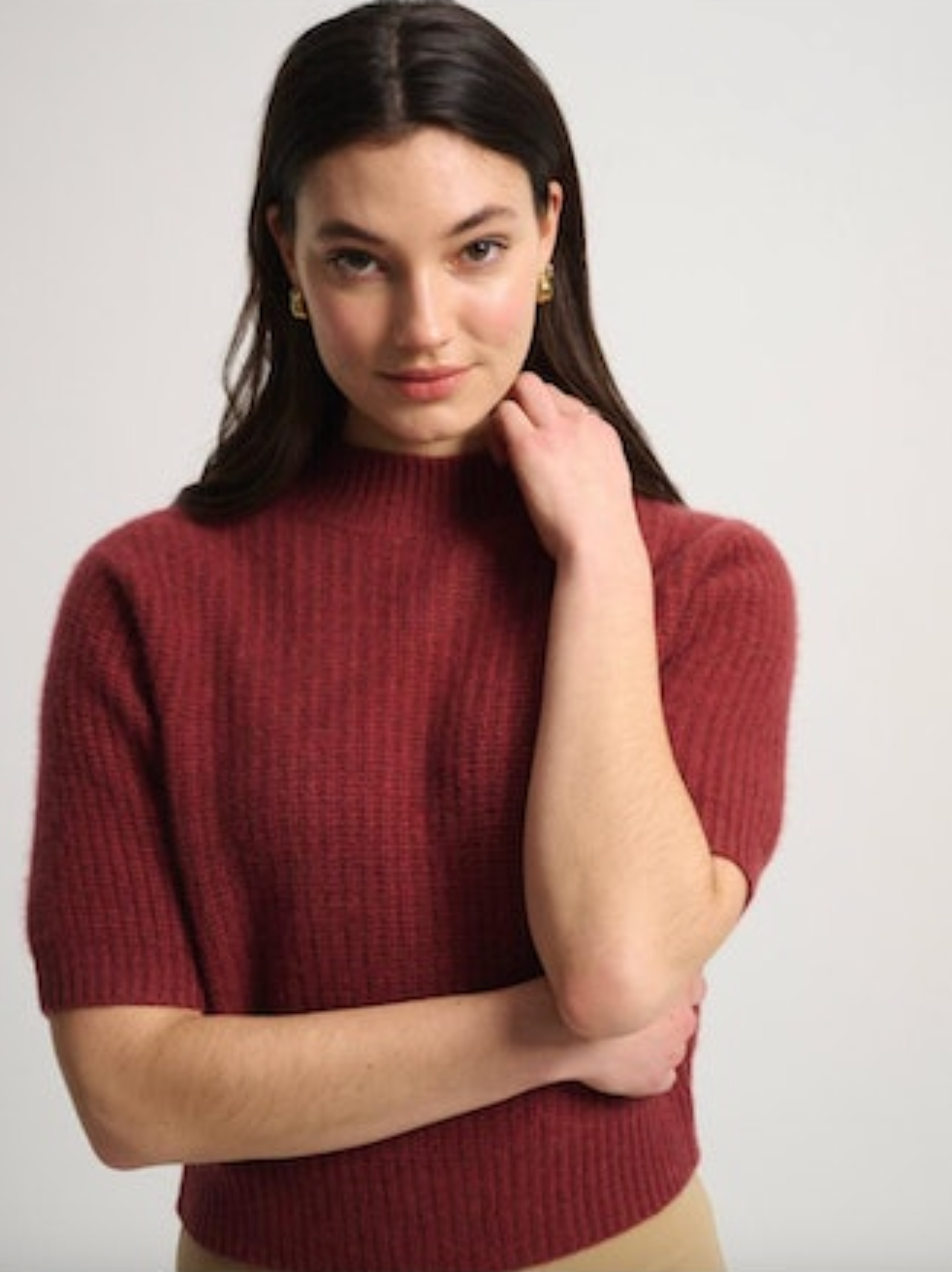 Cashmere Ribbed Mockneck in Russet Heather
