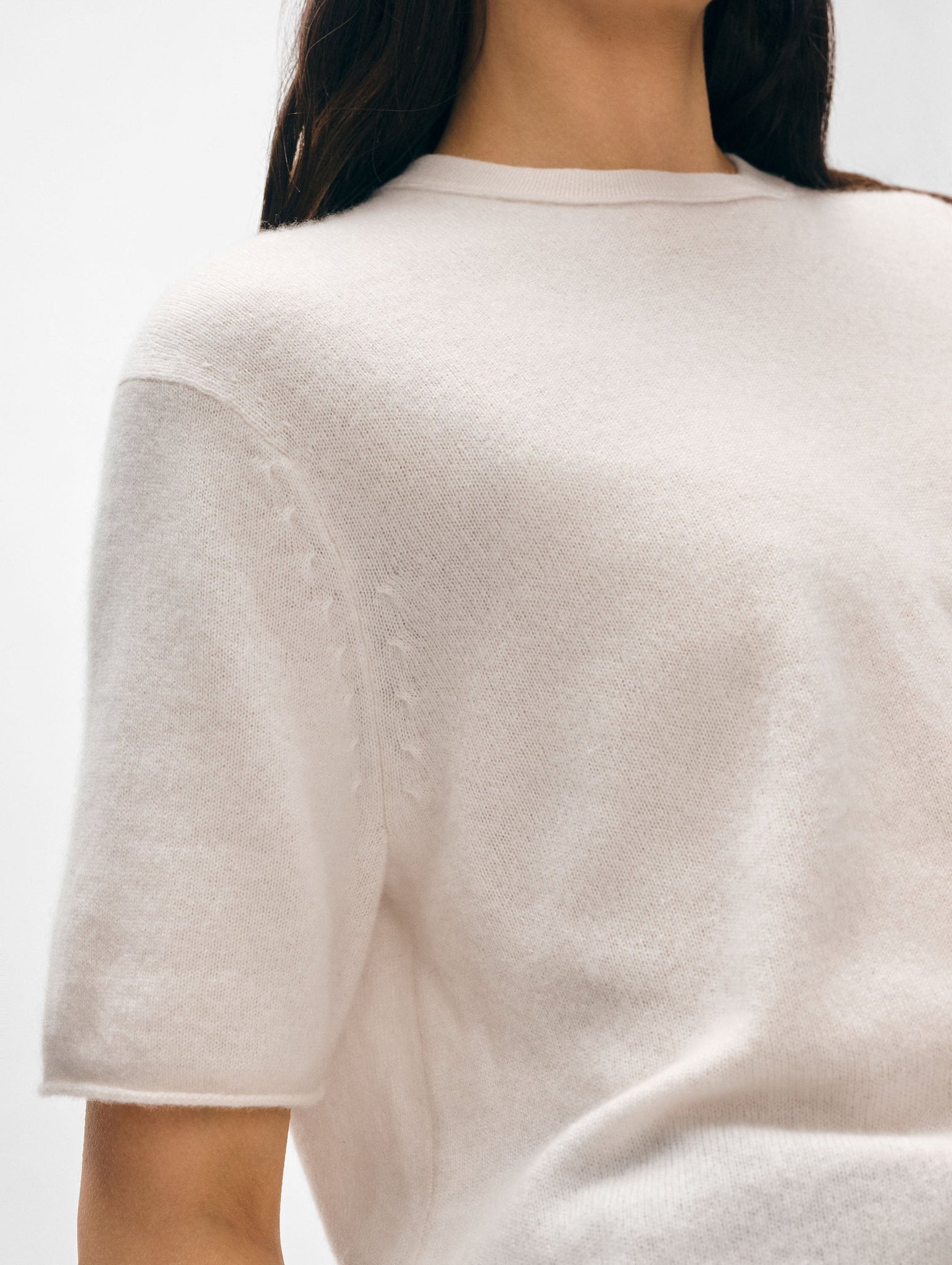 Cashmere Roll Trim T-Shirt in Soft White