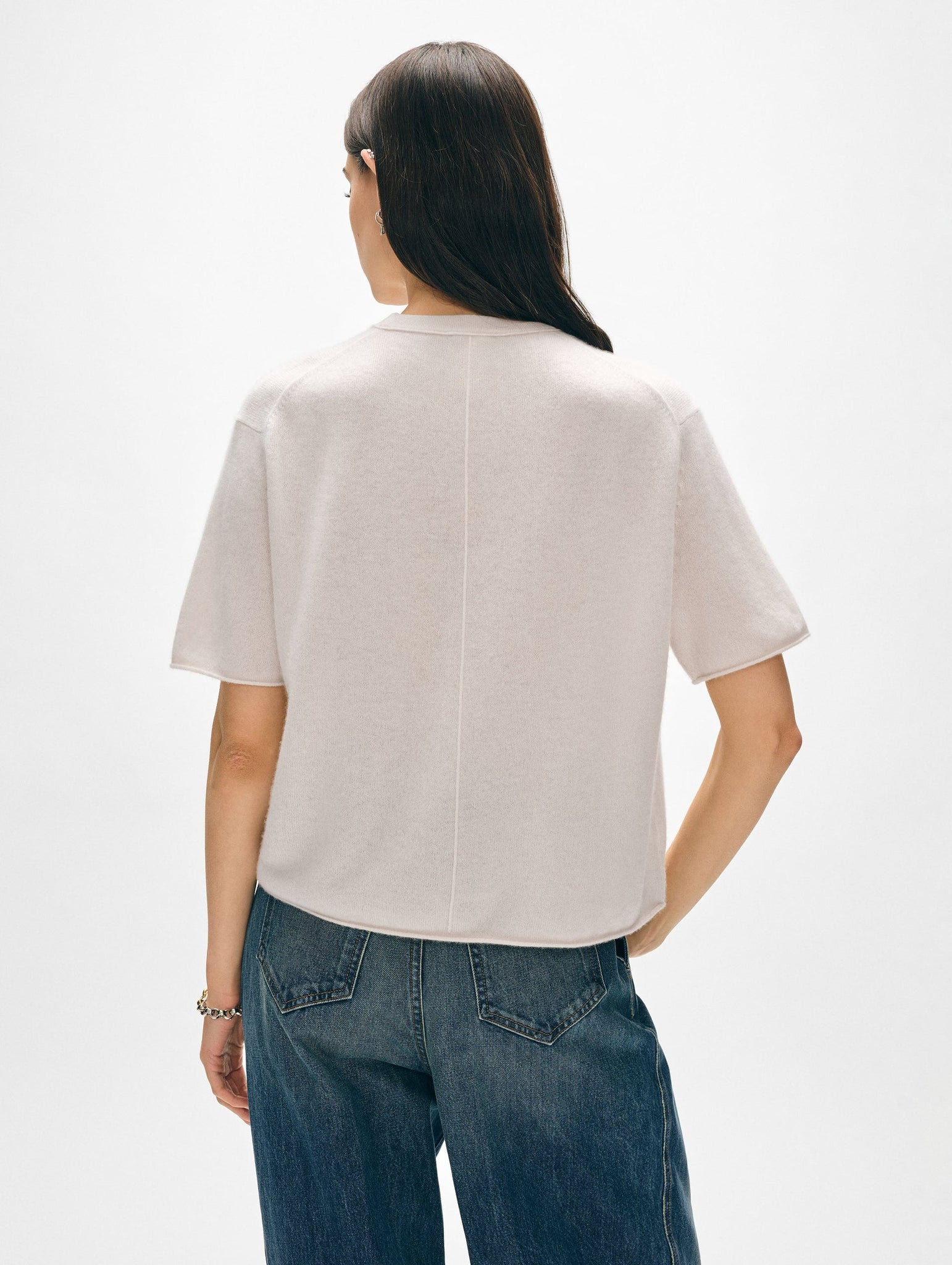Cashmere Roll Trim T-Shirt in Soft White