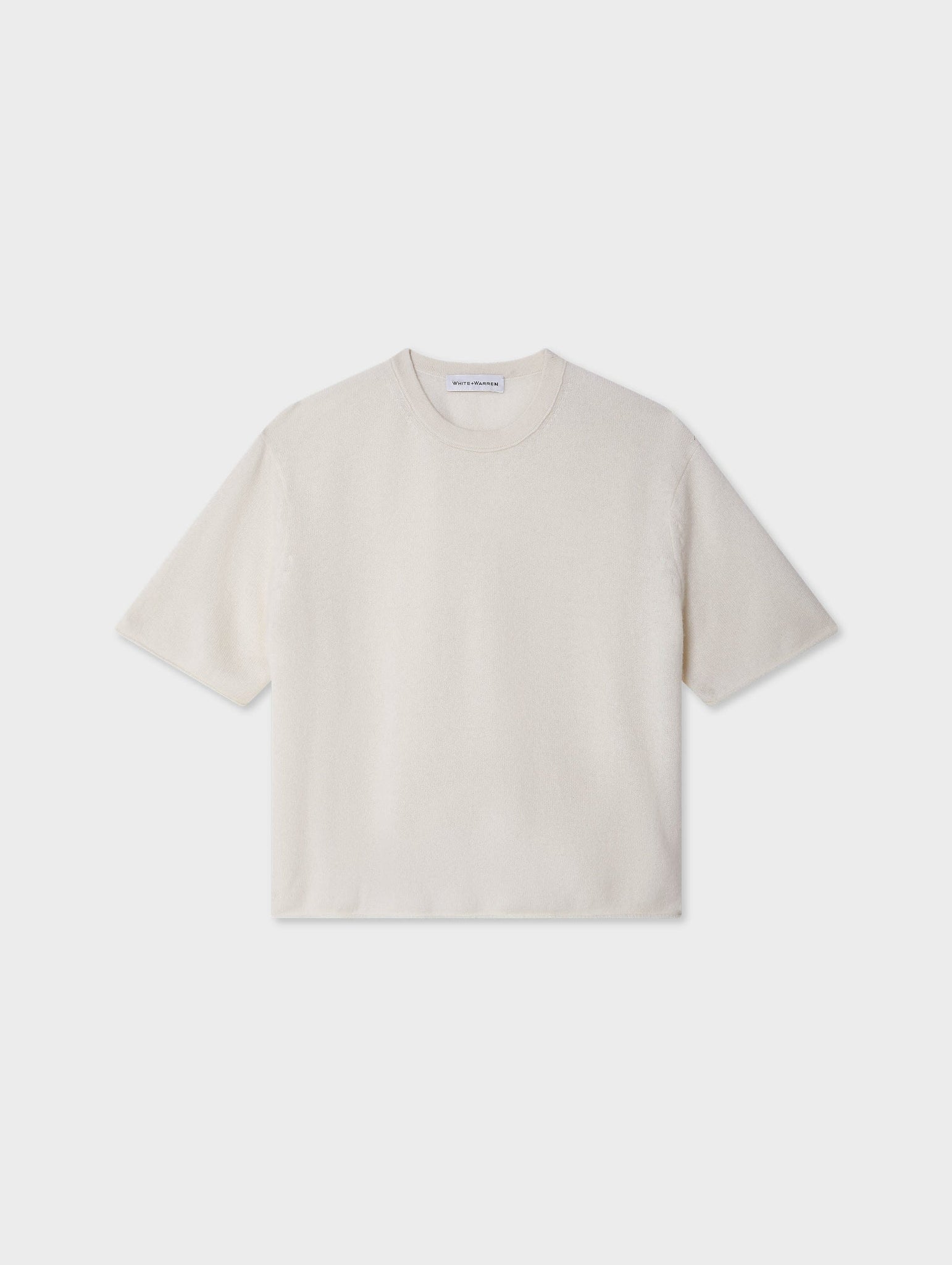 Cashmere Roll Trim T-Shirt in Soft White