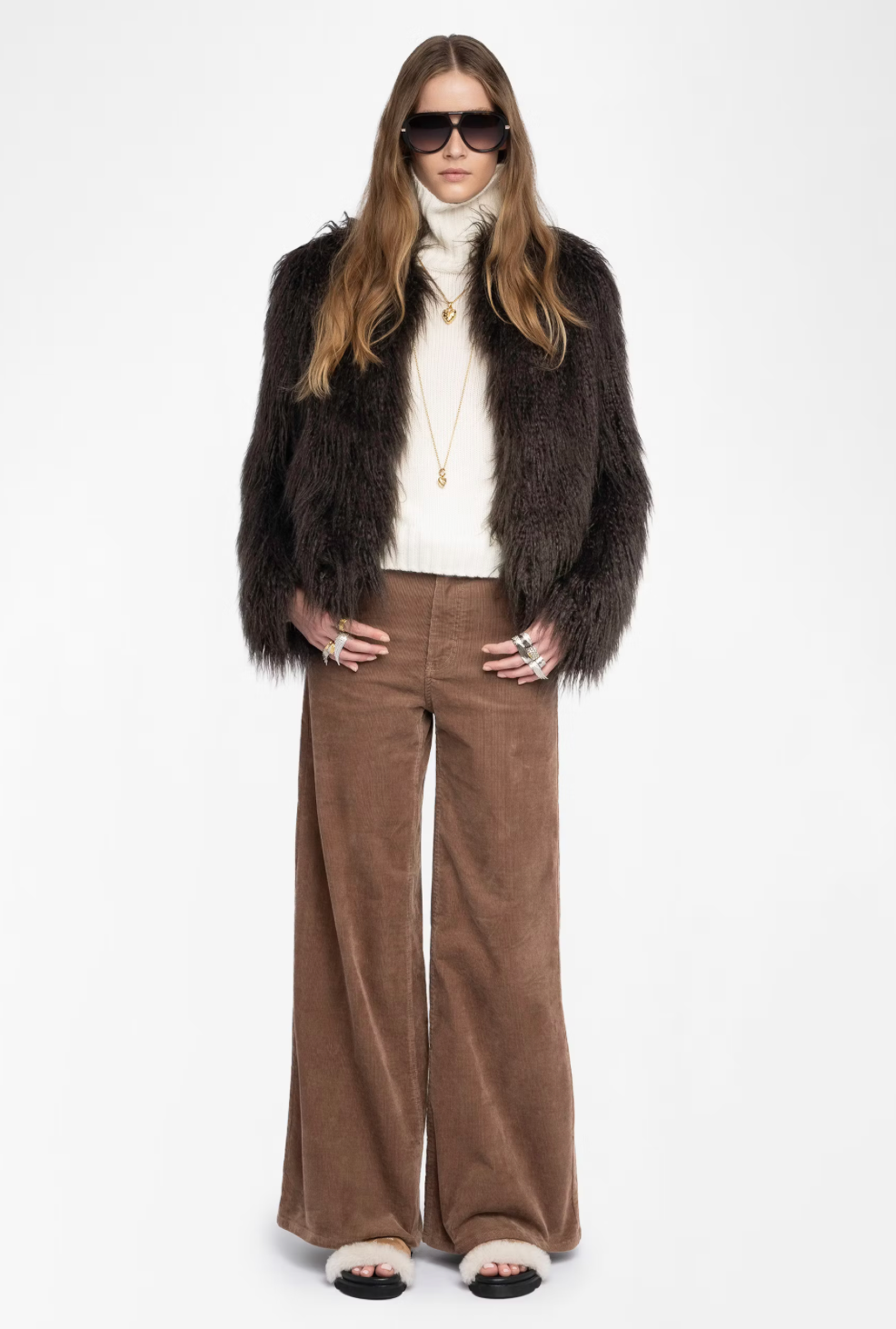 Freddie Faux Fur Coat in Dark Chocolate