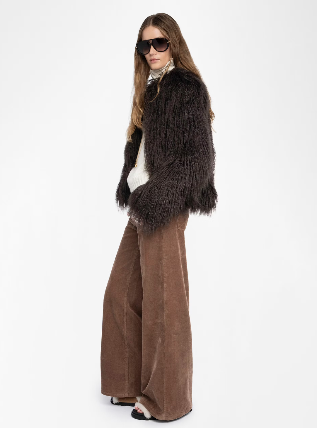 Freddie Faux Fur Coat in Dark Chocolate