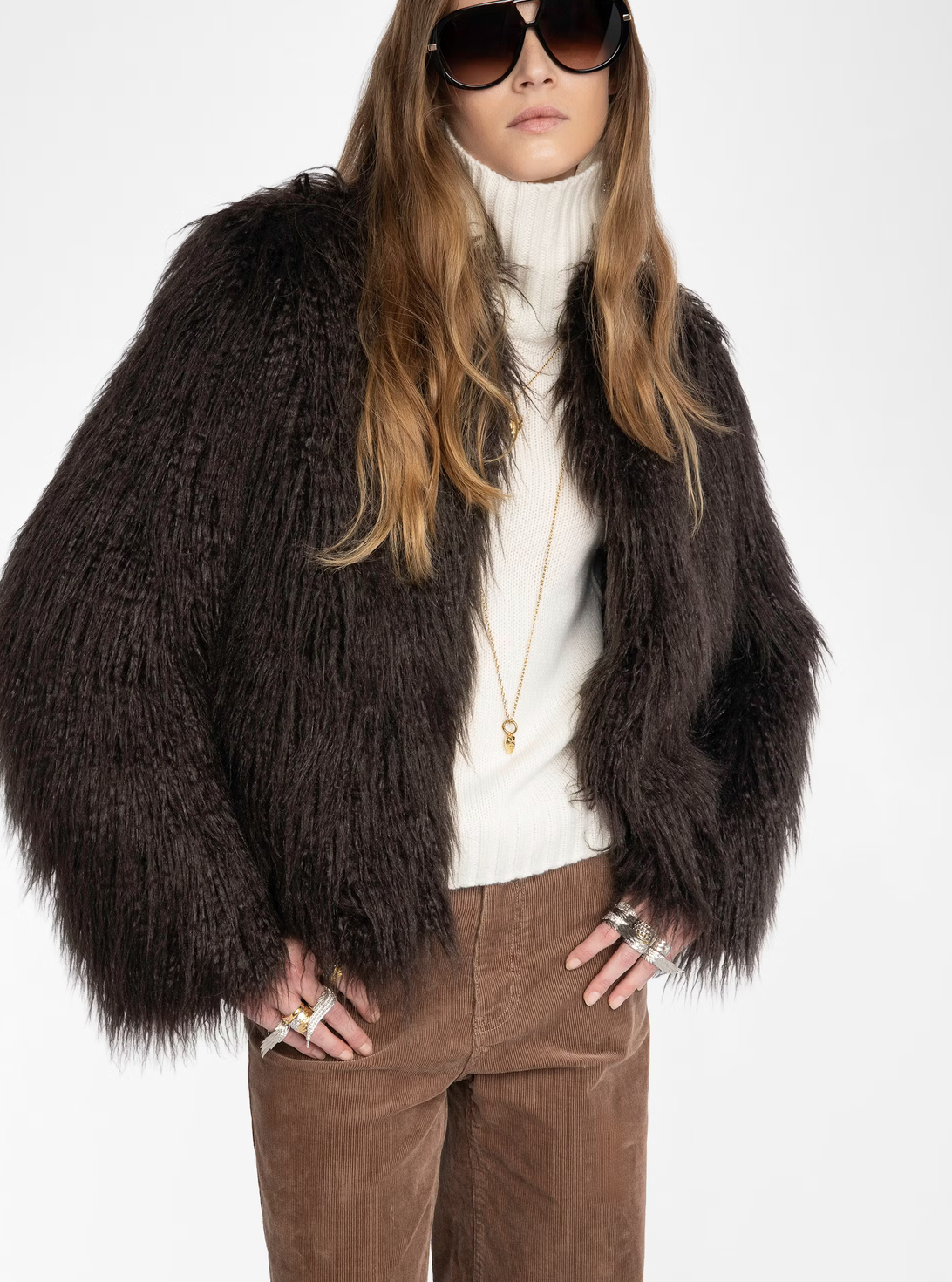 Freddie Faux Fur Coat in Dark Chocolate