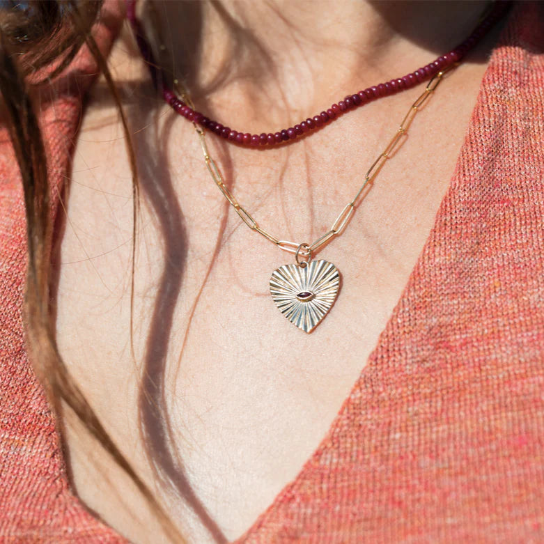 Pink Tourmaline Sunbeam Heart Charm