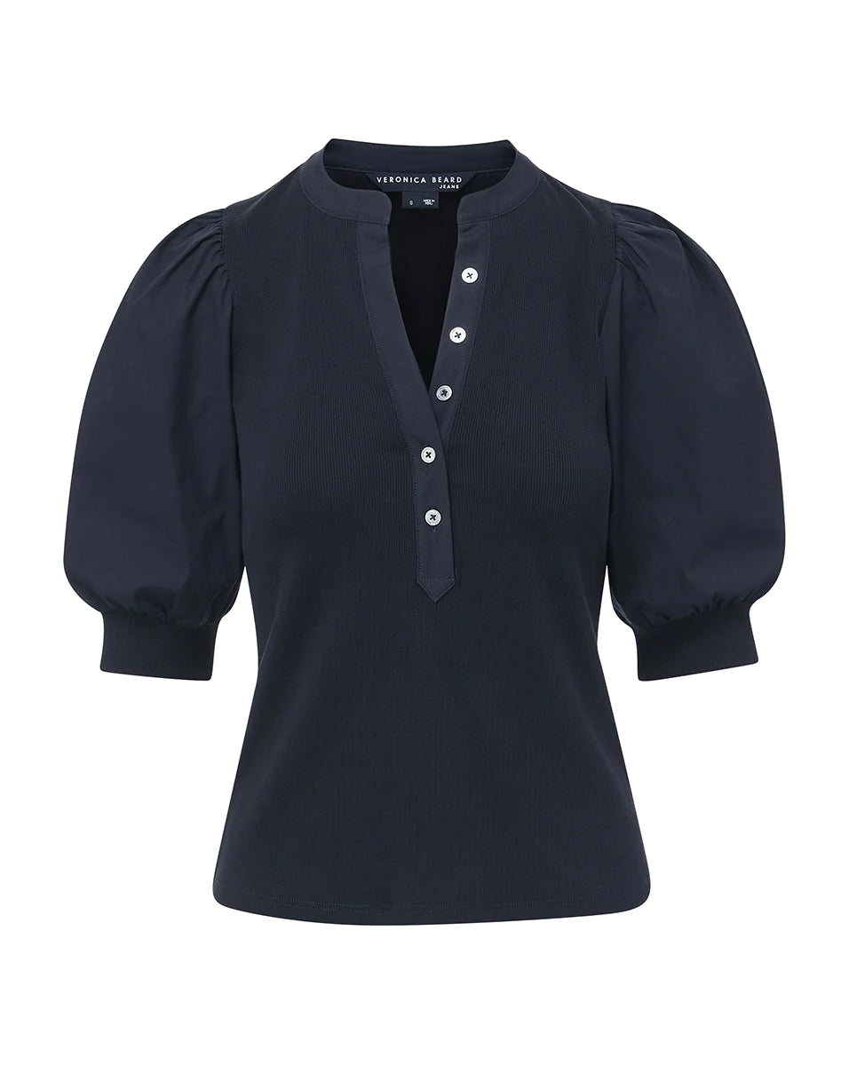 Coralee Puff-Sleeve Top in Black