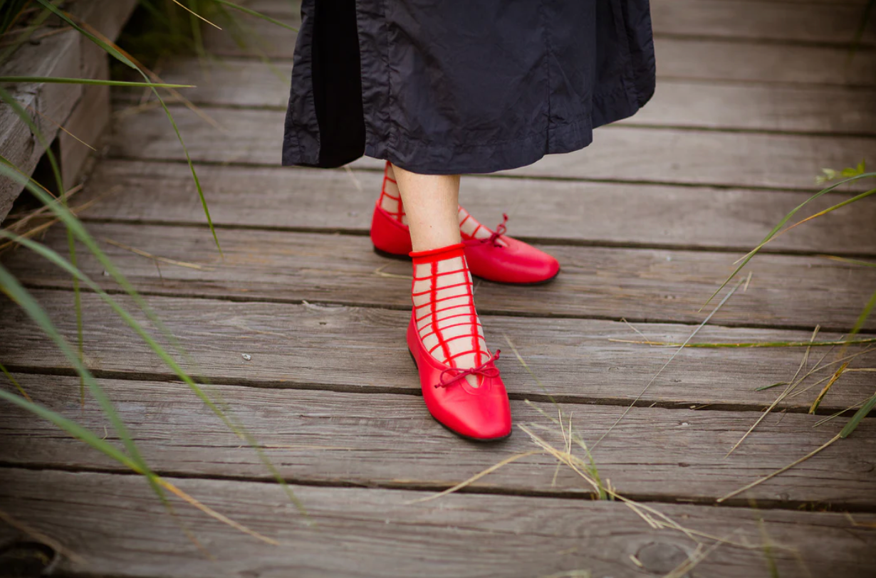 Sheer French Window Socks in Classic Red