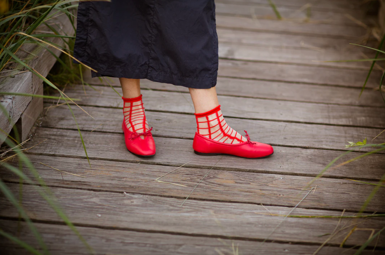 Sheer French Window Socks in Classic Red