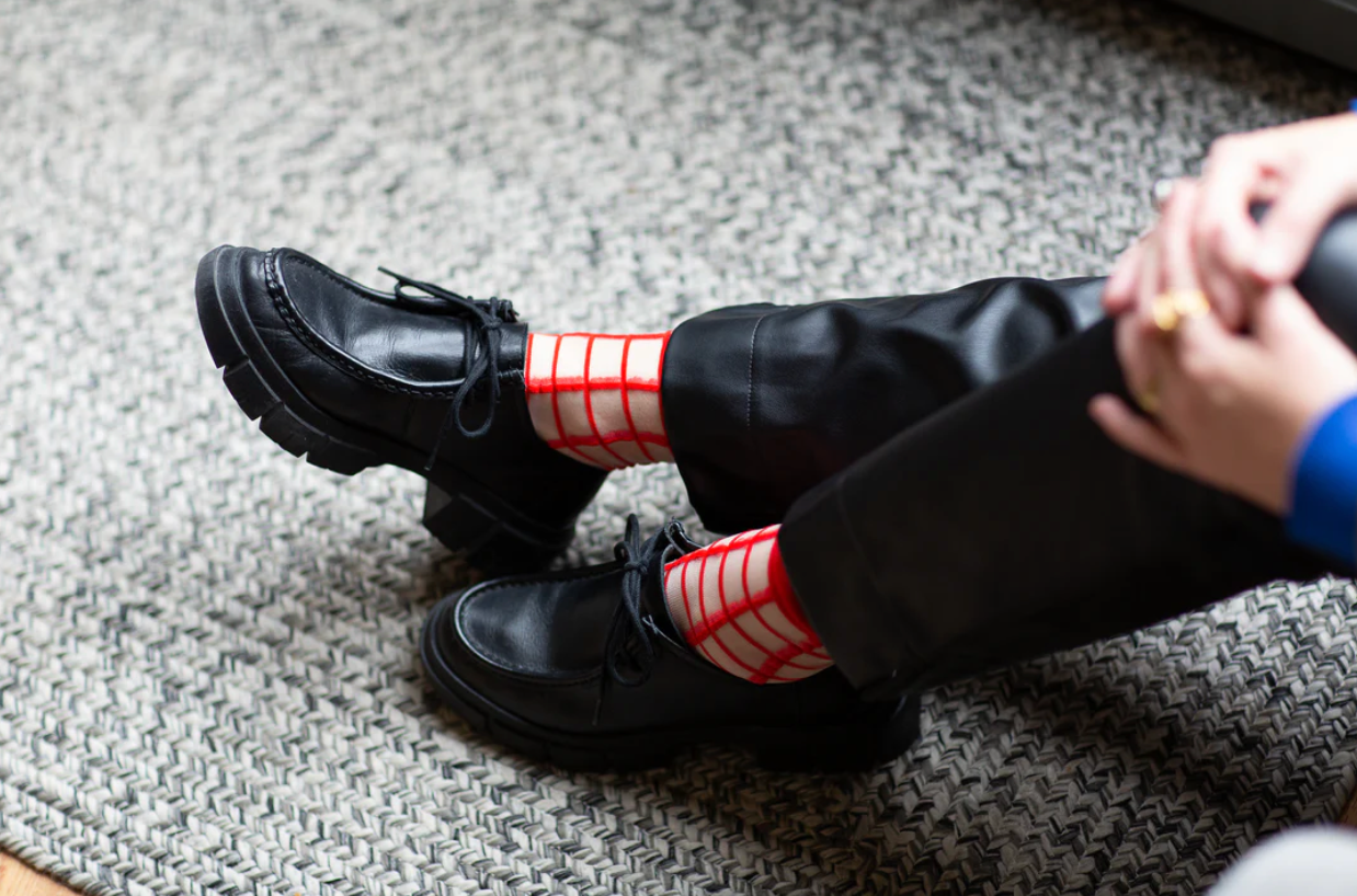 Sheer French Window Socks in Classic Red