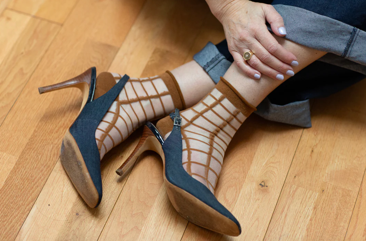 Sheer French Window Socks in Toffee