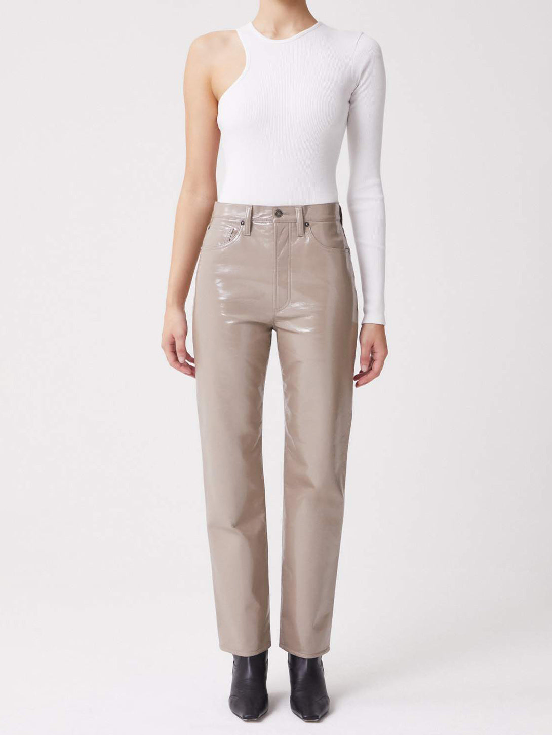 Recycled Leather 90's Pinch Waist in Quail Patent