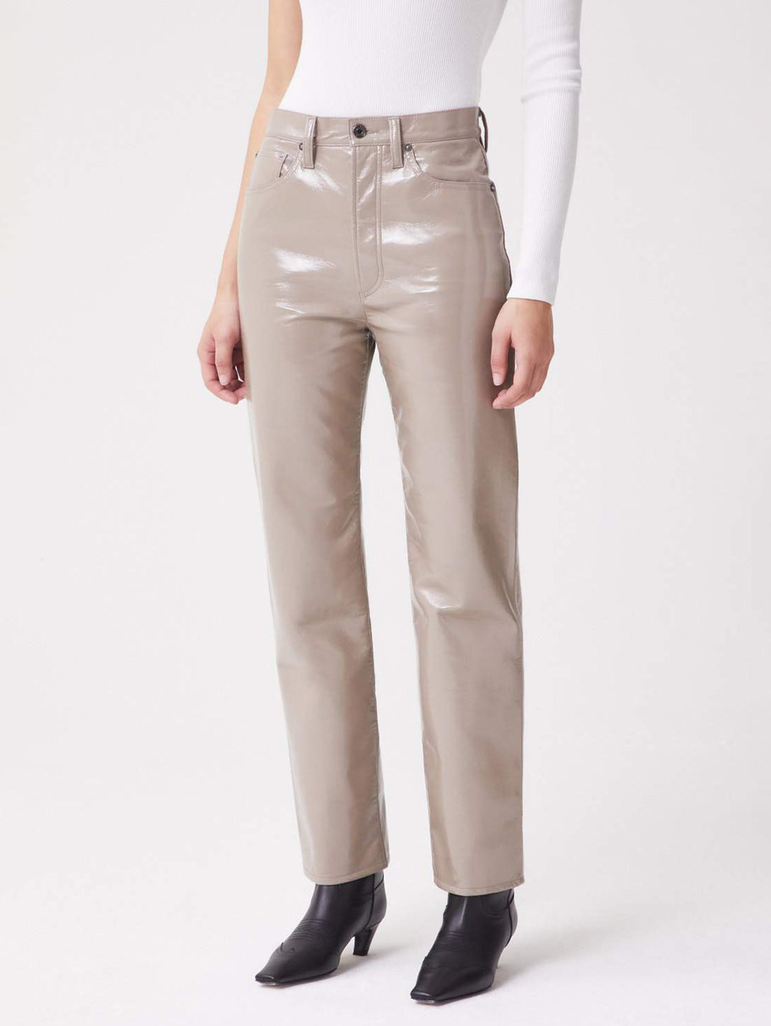 Recycled Leather 90's Pinch Waist in Quail Patent