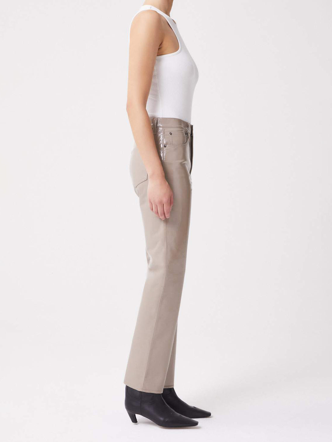 Recycled Leather 90's Pinch Waist in Quail Patent
