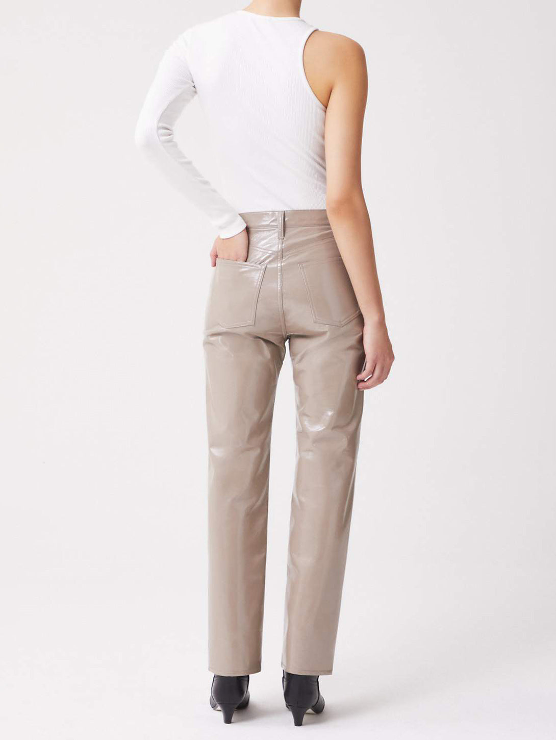 Recycled Leather 90's Pinch Waist in Quail Patent
