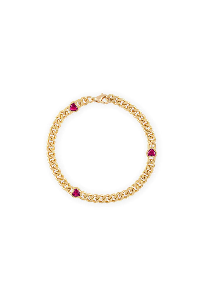 Heart Cuban Chain Bracelet in Ruby - 7.5