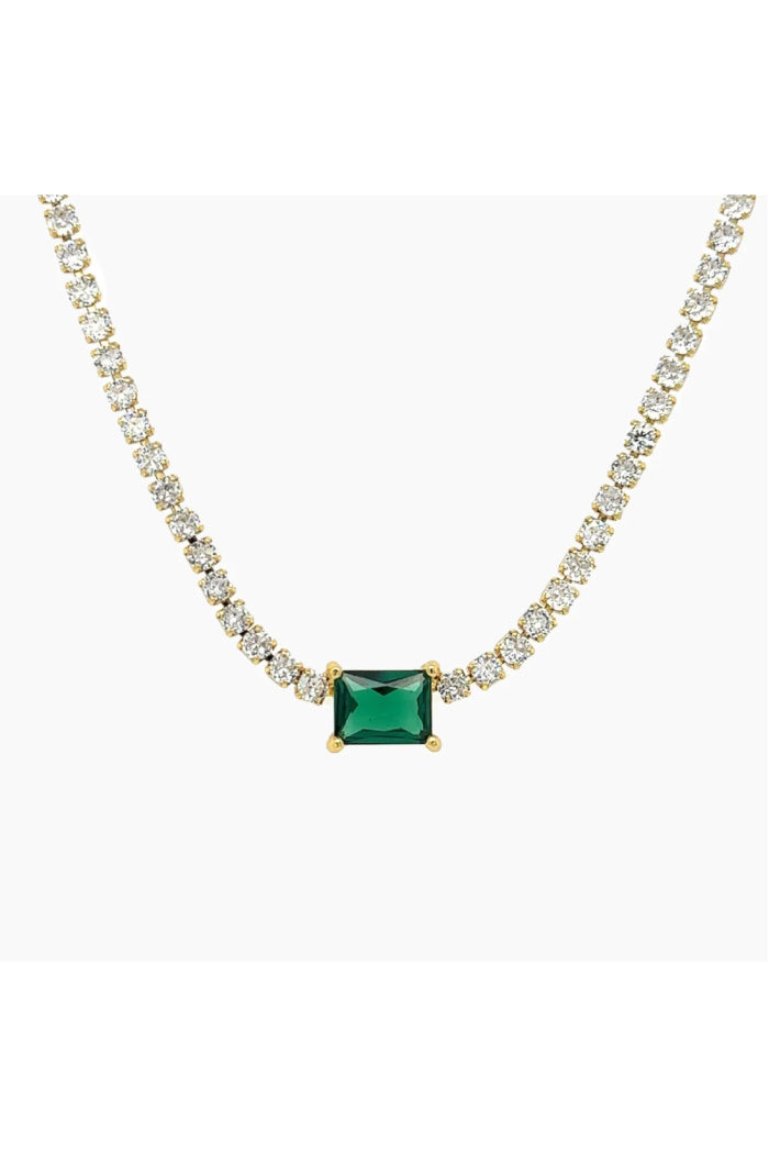 Emerald Crystal Tennis Necklace in Gold - 16"