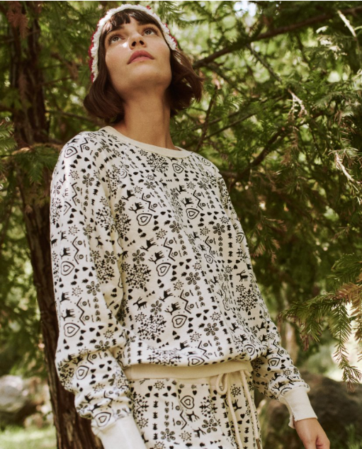 The College Sweatshirt. Washed White Folk Print
