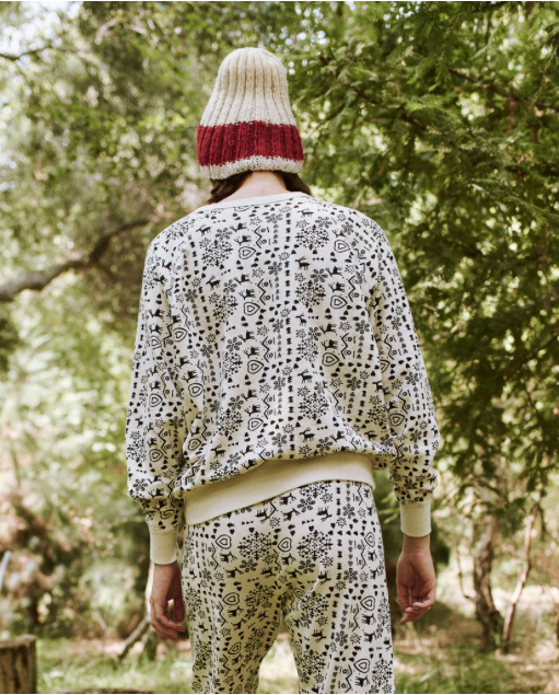 The College Sweatshirt. Washed White Folk Print