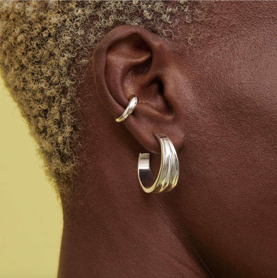 Pleated Hoops in Silver
