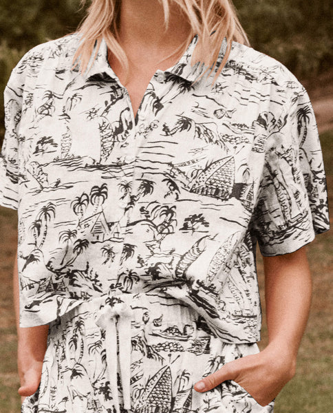 The Cruise Top. Black Getaway Print