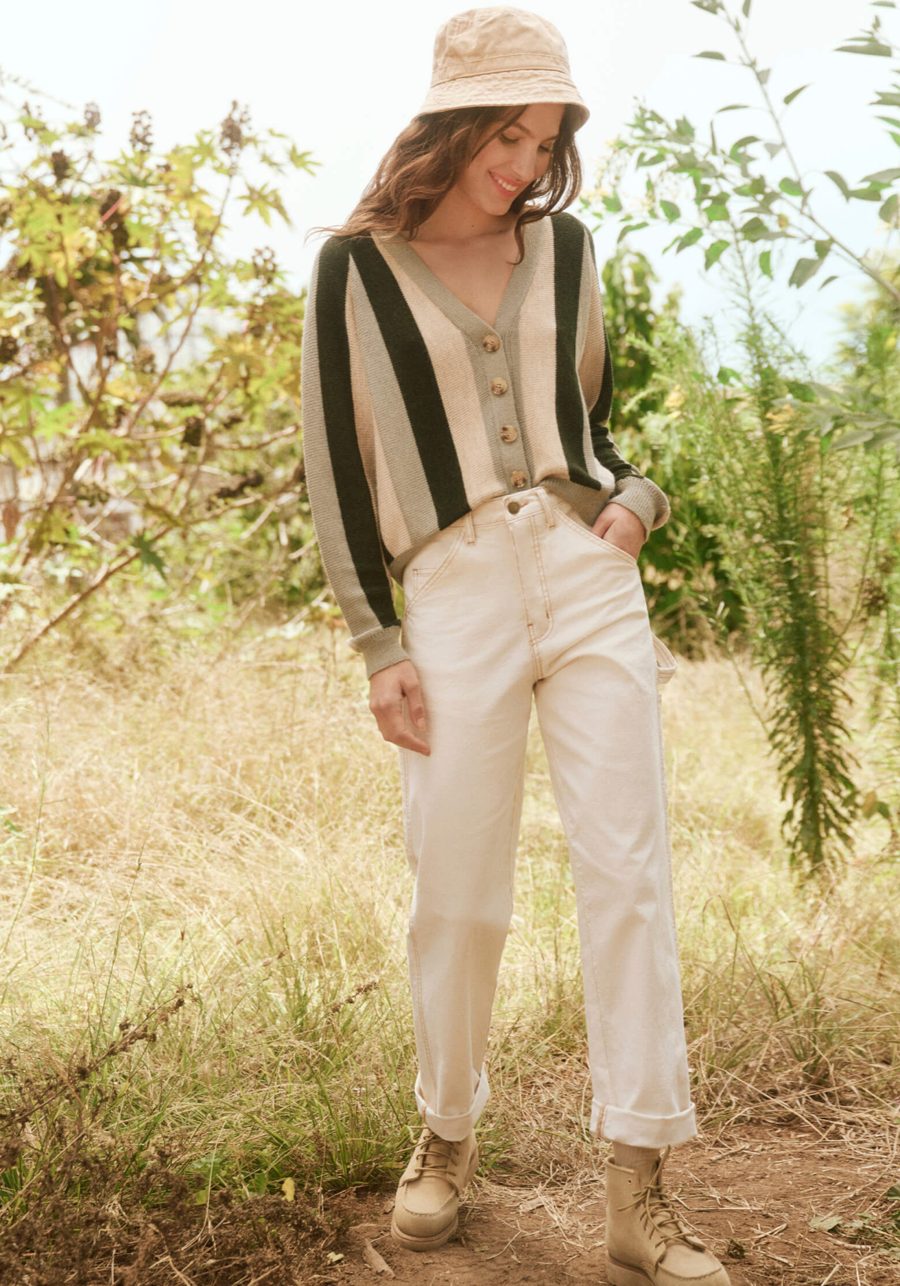 The Varsity Cardigan. Smokey Green Stripe