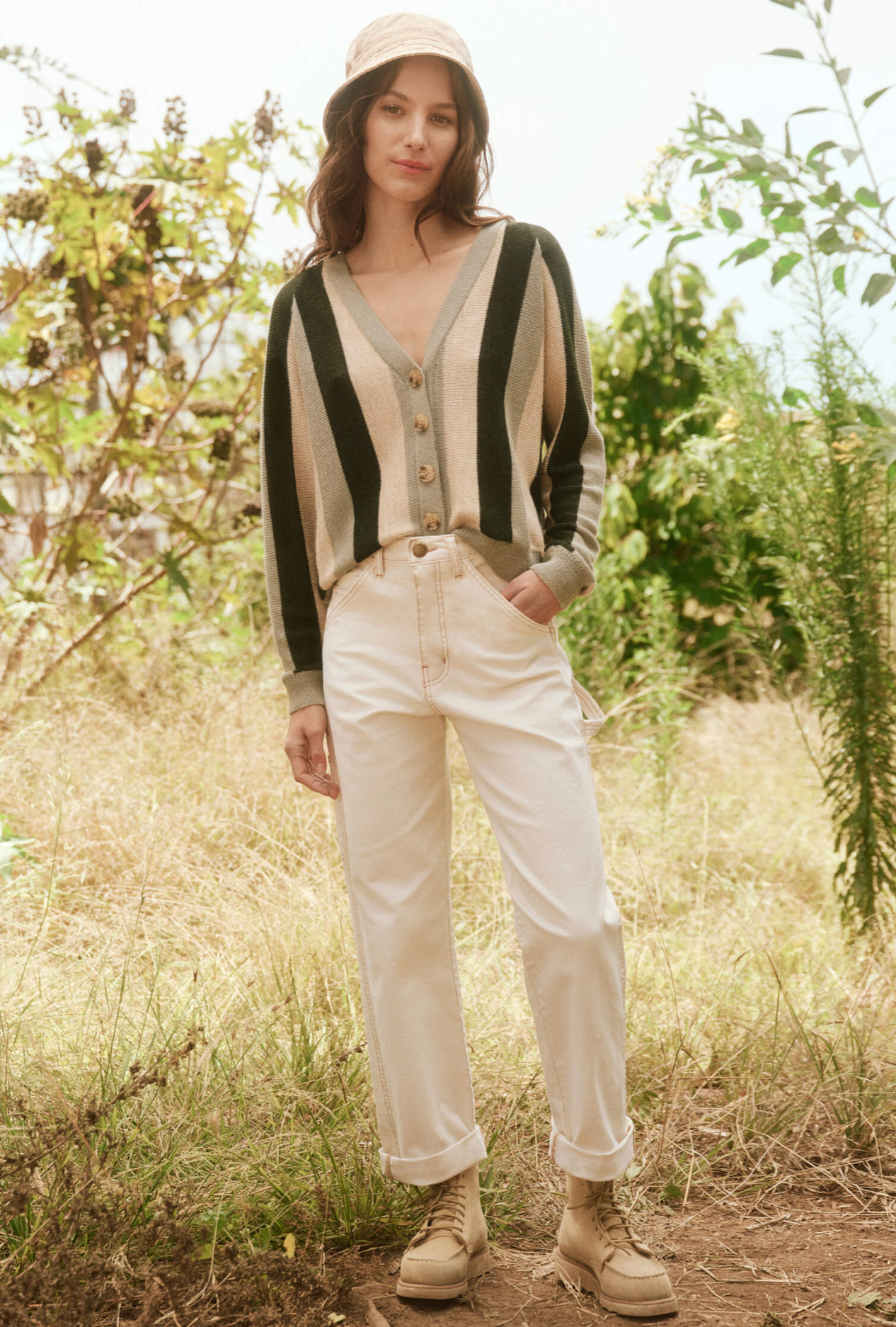 The Varsity Cardigan. Smokey Green Stripe