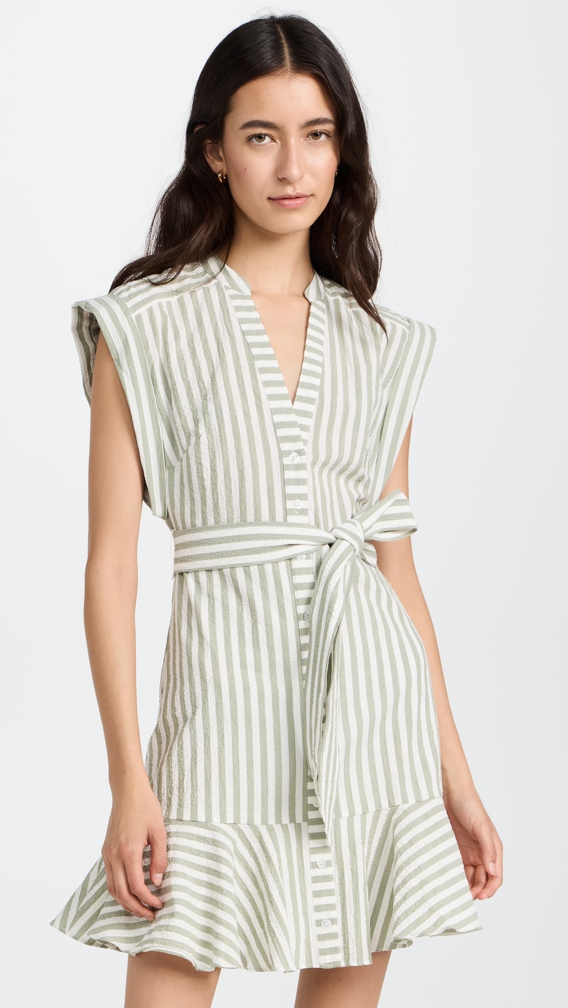 Avella Dress in Dark Sage and White