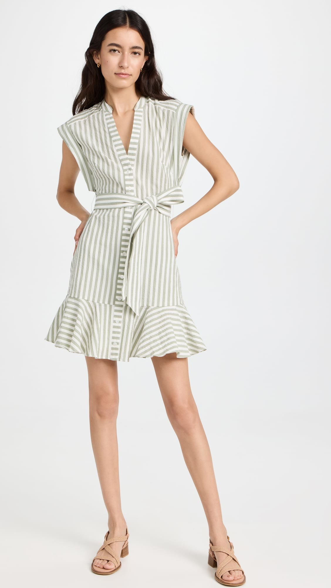 Avella Dress in Dark Sage and White