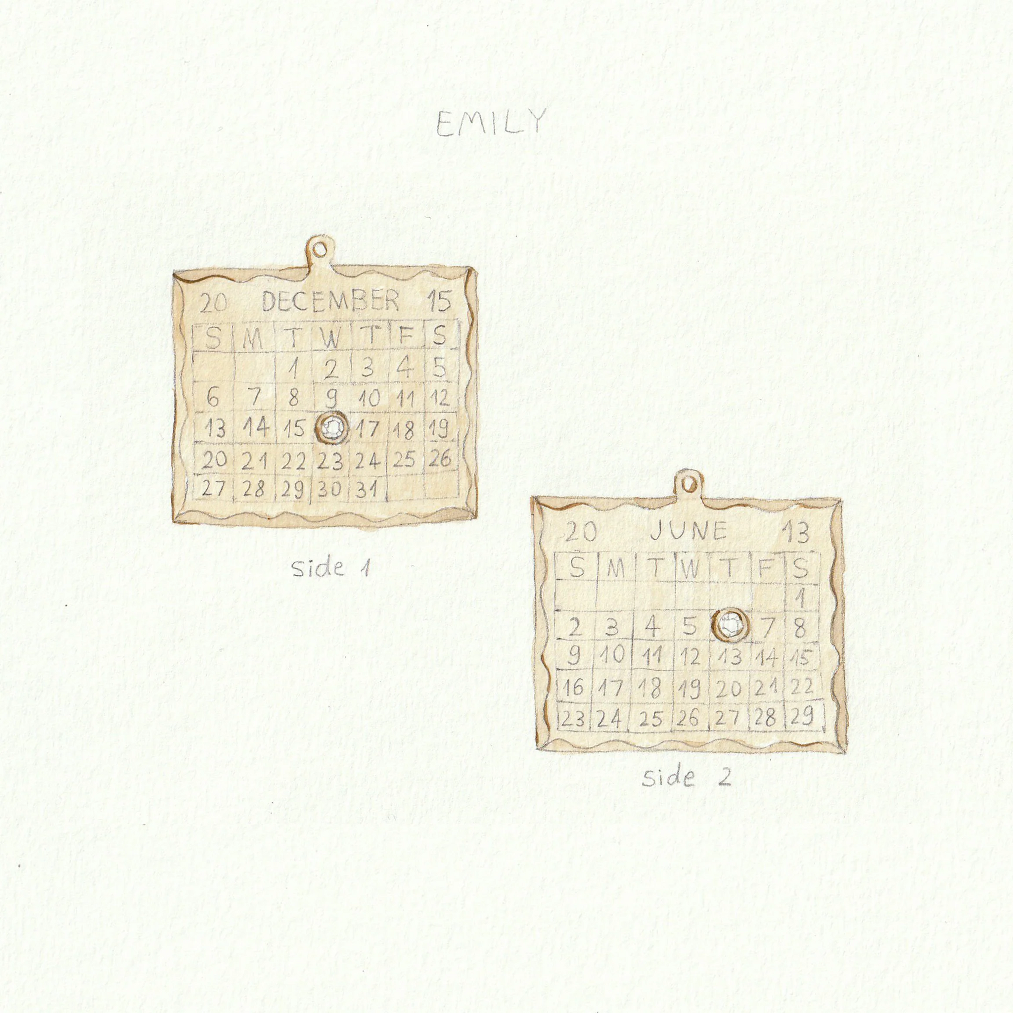 Double Sided 1960s Calendar Charm