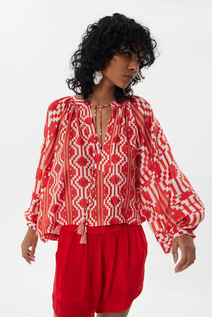 Ayacucho Francis Blouse in Ethnic Red
