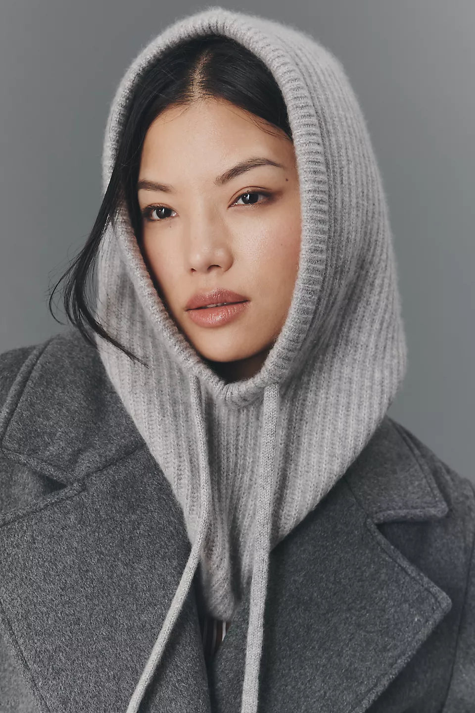Cashmere Ribbed Balaclava in Grey Heather