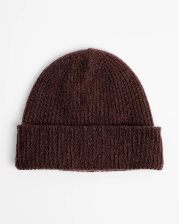 Cashmere Plush Rib Beanie in Coffee Bean