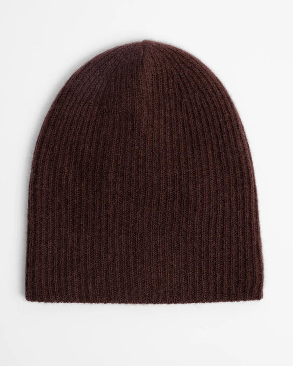 Cashmere Plush Rib Beanie in Coffee Bean