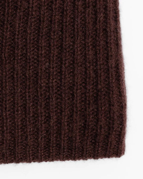 Cashmere Plush Rib Beanie in Coffee Bean