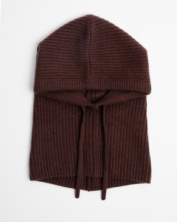 Cashmere Ribbed Balaclava in Coffee Bean