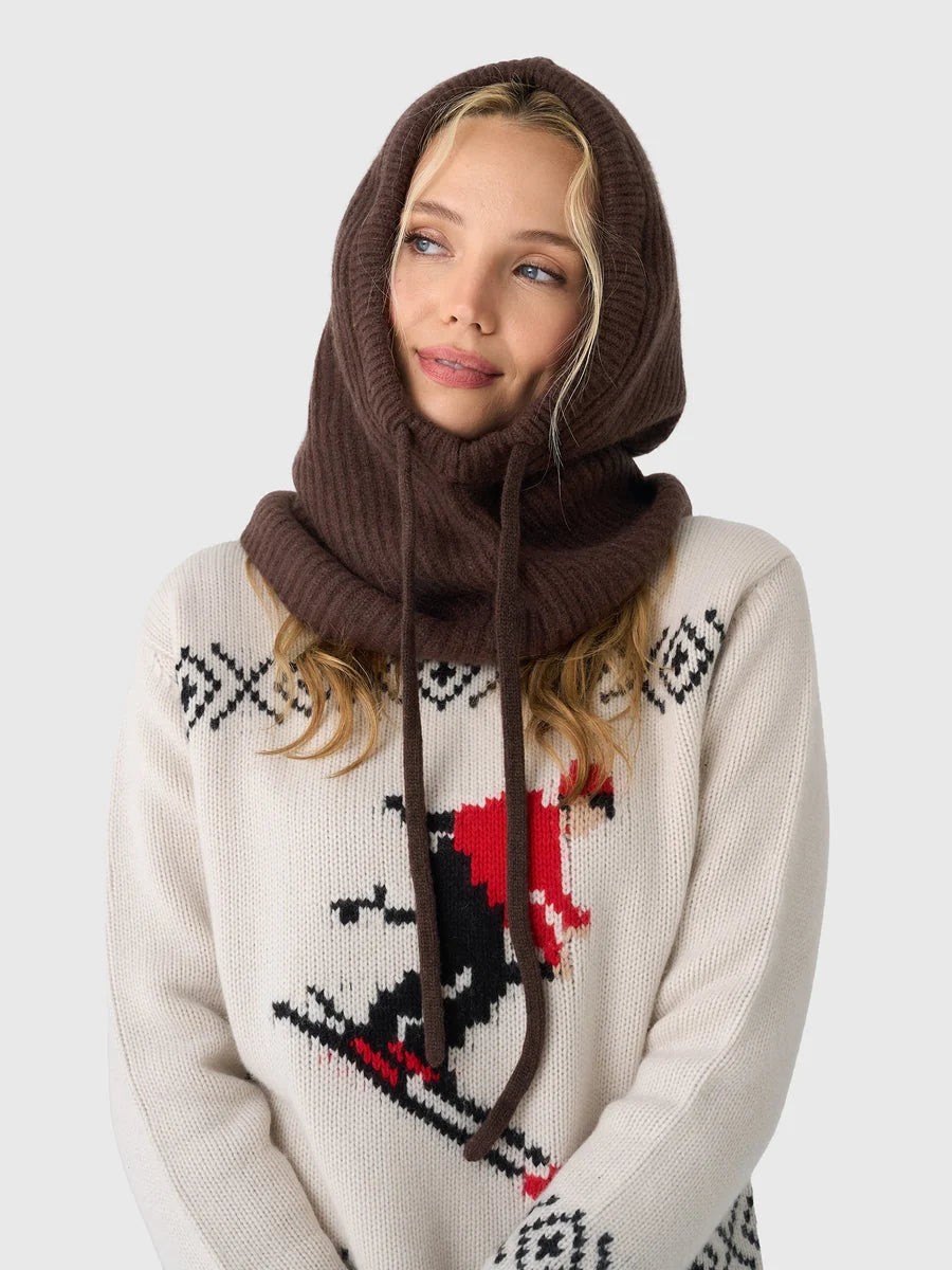 Cashmere Ribbed Balaclava in Coffee Bean