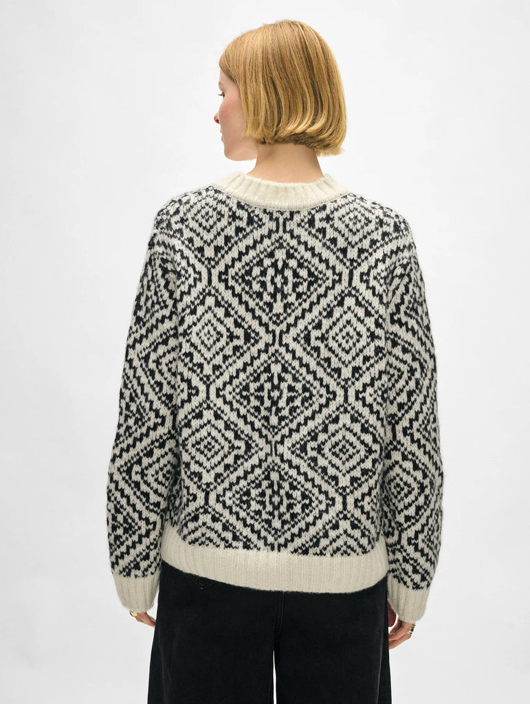 Plush Alpaca Blend Nordic Crewneck in Ivory/Black
