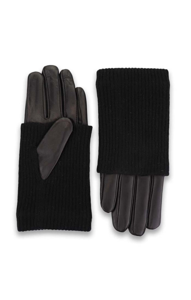 Leather/Cashmere Combo Gloves in Jet Black