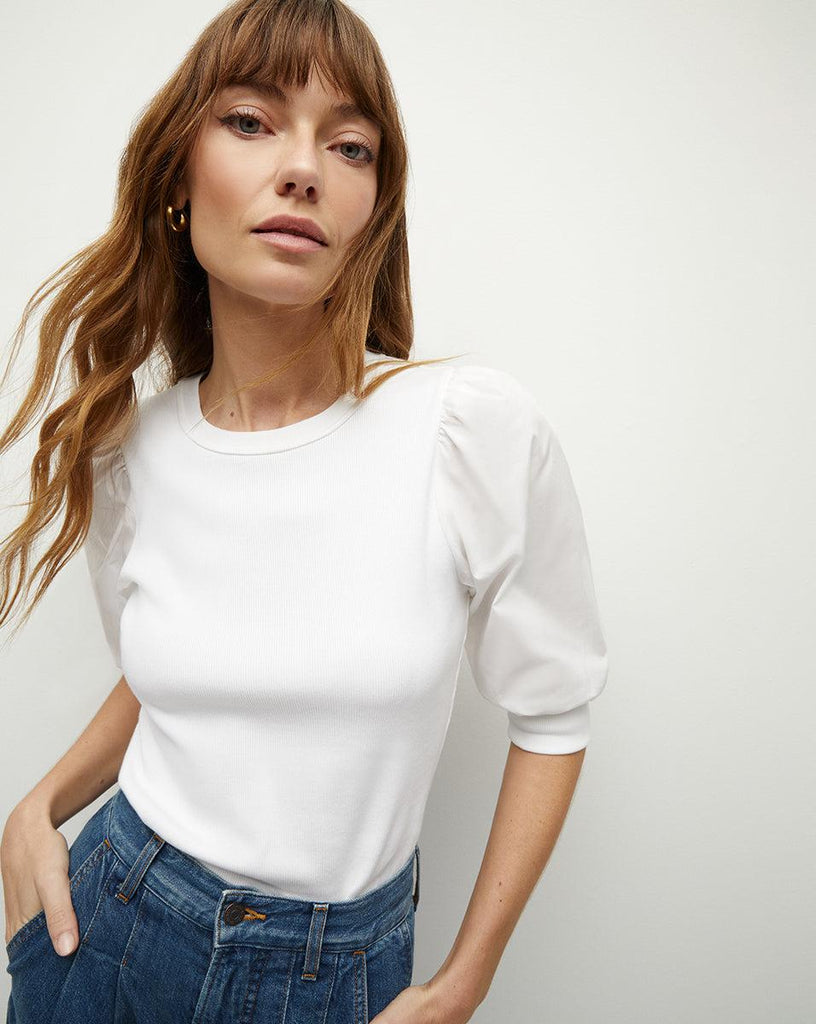 Crew Neck Coralee Top in White
