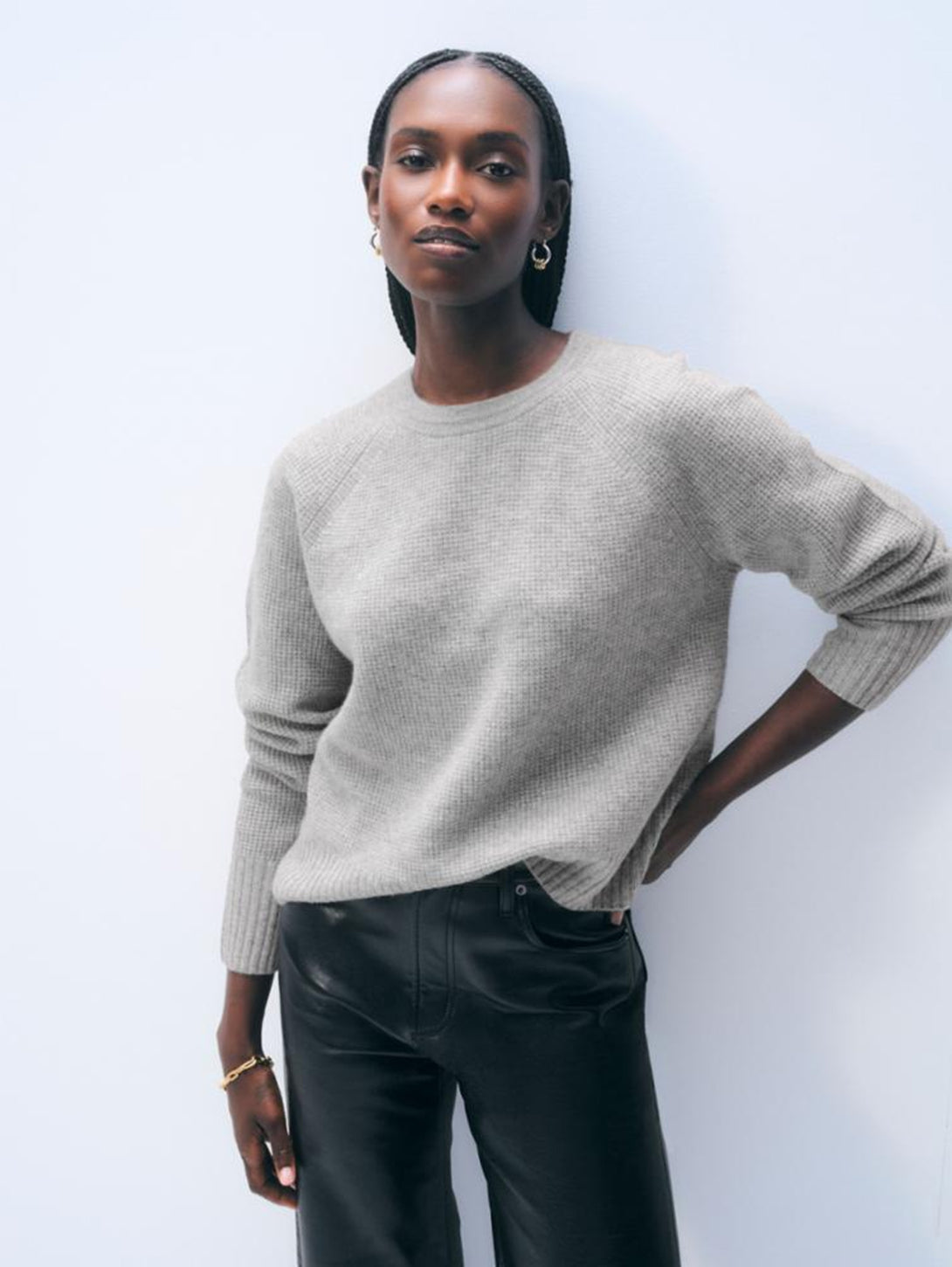 Cashmere Waffle Sweatshirt in Grey Heather