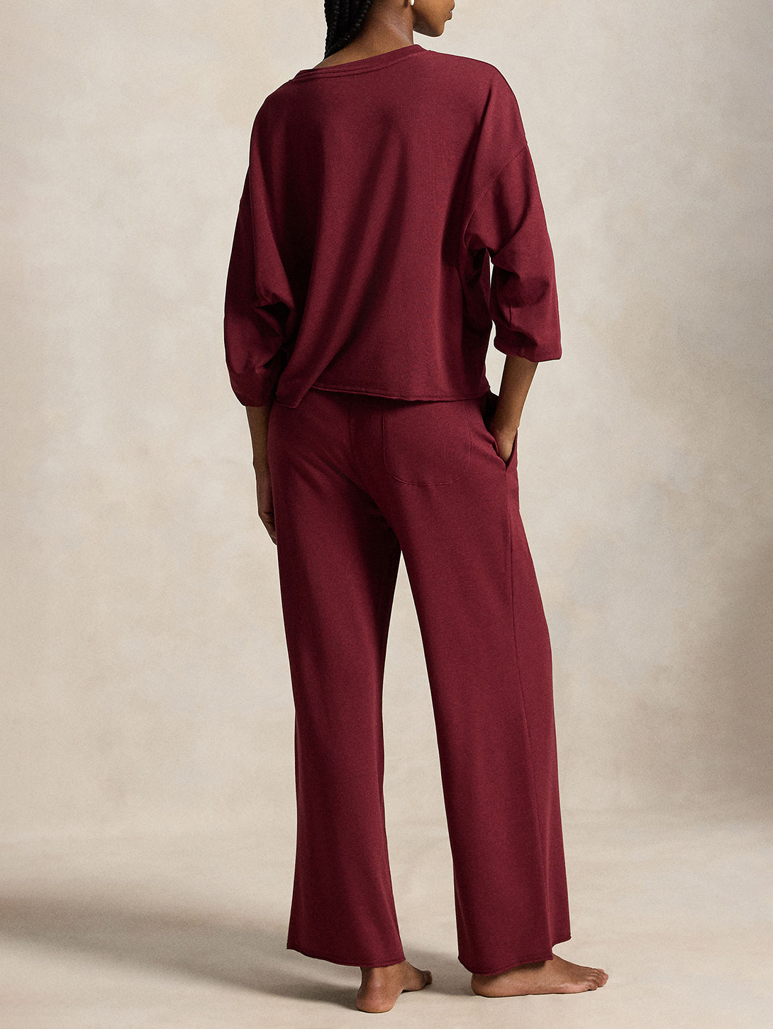 Club Terry Crew Wide Leg Pant Set in Zinfandel