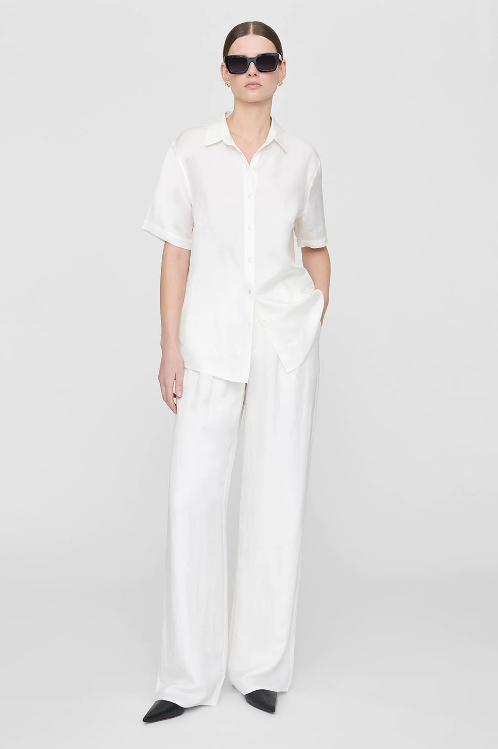 Carrie Pant in White Linen Blend