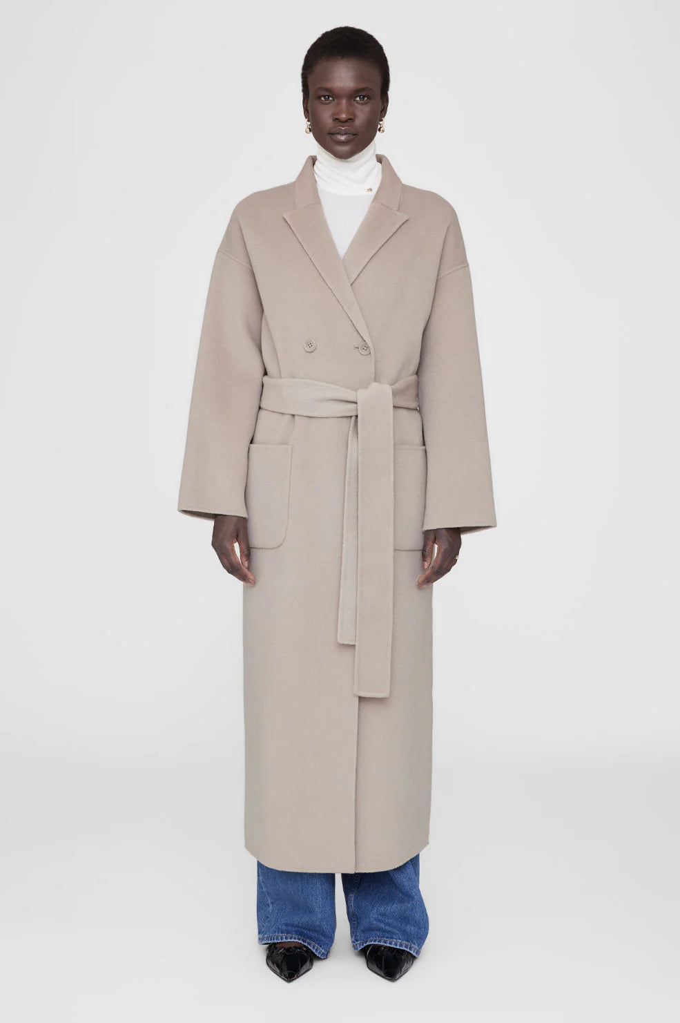 Dylan Maxi Coat in Taupe Cashmere Blend