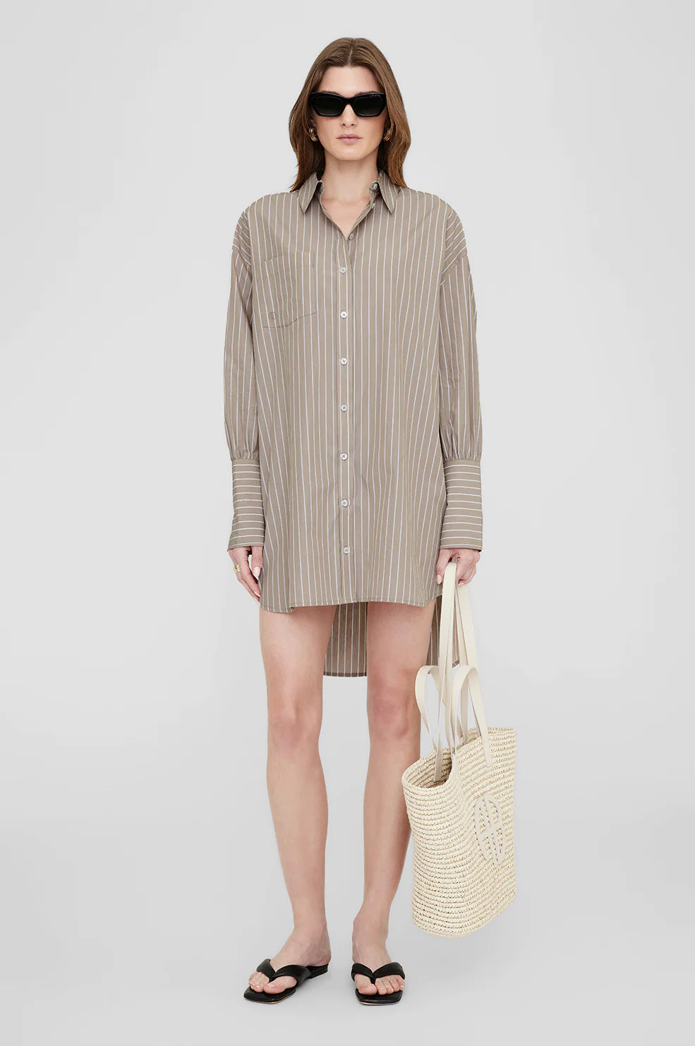 Lake Dress in Taupe and White Stripe